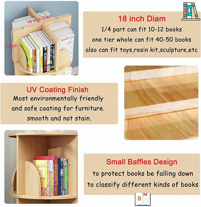 Gdrasuya10 Small Rotating Bookshelf with Legs, 360° Rotating Bookshelf Organizer Wooden Storage Bookshelf Desk Supplies Organizer for Small Spaces Open Book Shelf for Home - LeafyLoom