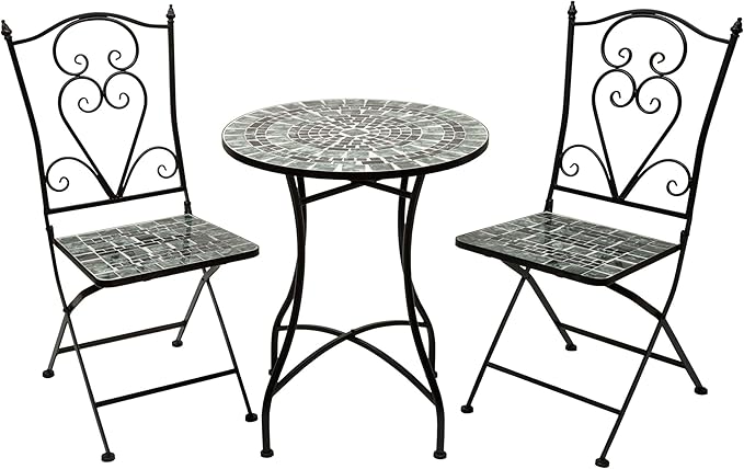 Alpine Corporation Alpine Marbled Glass Mosaic Bistro Set, Onesize, Black/Gray - LeafyLoom