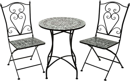 Alpine Corporation Alpine Marbled Glass Mosaic Bistro Set, Onesize, Black/Gray - LeafyLoom