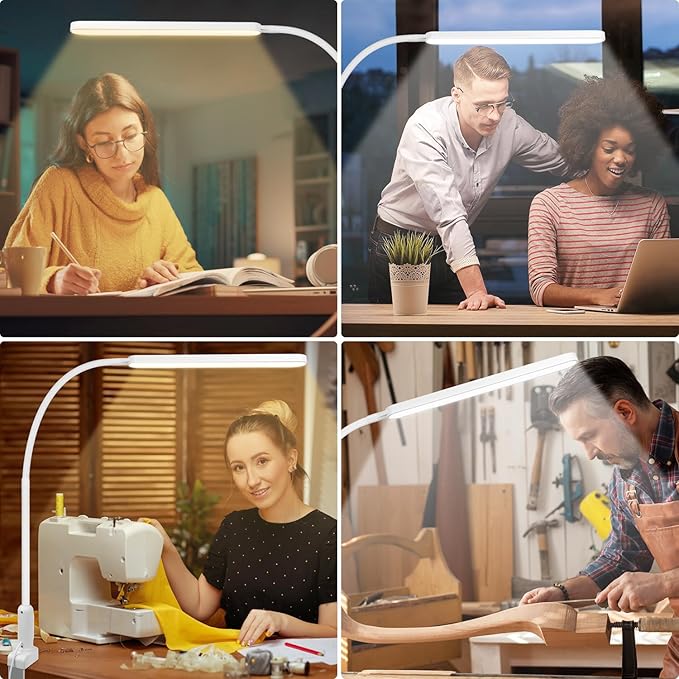 LED Desk Lamp with Clamp, Super Bright Desk Light with 11 Brightness, 5 Color Modes, Flexible Gooseneck Clip on Table Light, Eye-Caring Architect Task Desk Lamps for Home Office Study Reading - LeafyLoom