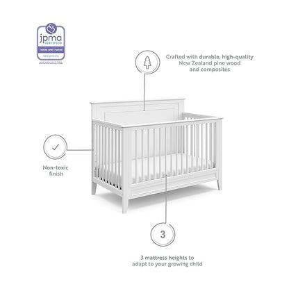 Storkcraft Solstice 5-In-1 Convertible Crib (White) – GREENGUARD Gold Certified, Converts to Toddler Bed and Full-Size Bed, Fits Standard Full-Size Crib Mattress, Adjustable Mattress Support Base - LeafyLoom