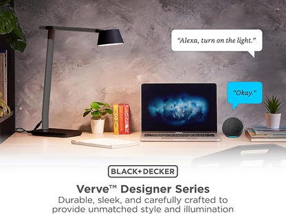 BLACK+DECKER Verve Designer Smart Desk Lamp, Works with Alexa, Auto-Circadian Mode, True White LED + 16M RGB Colors, USB Charging Port, - LeafyLoom