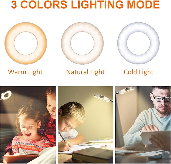 Clip on Light Reading Lights , 48 LED USB Desk Lamp with 3 Color Modes 10 Brightness, Eye Protection Book Clamp Light , 360 ° Flexible Gooseneck Clamp Lamp for Desk Headboard and Video Conferencing - LeafyLoom