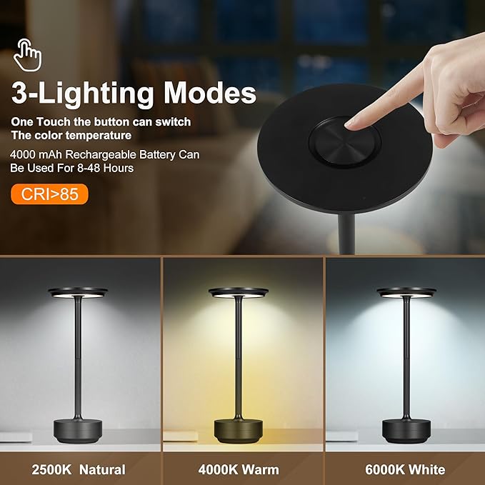 LED Cordless Table Lamps Set of 2,RechargeableTable Lights 3-Speed Dimmable Battery Operated Lamps,Portable Touch Mini Small Battery Lamps for Nightstand/Dining Room/Outdoor Cordless Lamp - LeafyLoom