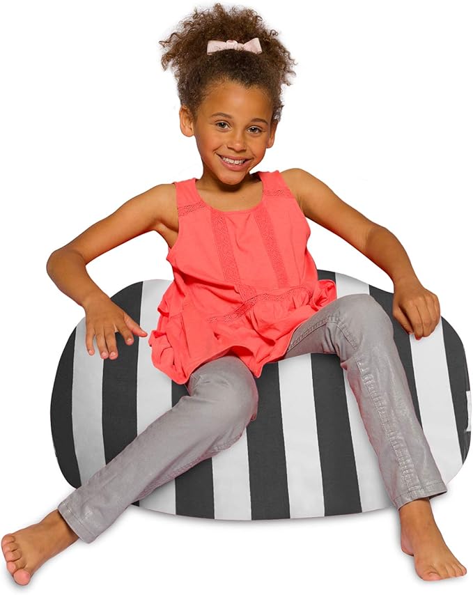 Posh Creations Bean Bag Chair for Kids, Teens, and Adults Includes Removable and Machine Washable Cover, Canvas Stripes Gray and White, 27in - Medium - LeafyLoom