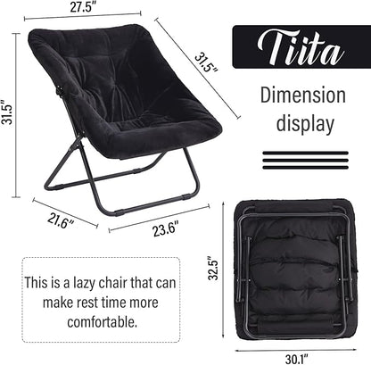 Tiita Comfy Saucer Chair, Soft Faux Fur Oversized Folding Accent Chair, Lounge Lazy Chair for Kids Teens Adults, Metal Frame Moon Chair for Bedroom, Living Room, Dorm Rooms - LeafyLoom