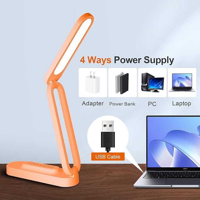 LED Desk Lamp for Office Home & Battery Operated Lamp Rechargeable Lamp Foldable & Portable Light, LED Desk Light Strip, 3 Brightness Dimmable Small Desk Lamp Reading Lamp (Orange) - LeafyLoom