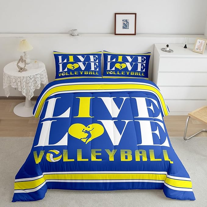 Feelyou Kids Volleyball Comforter Set Twin Size Sports Game Bedding Set for Boys Girls Teens Bedroom Decor Volleyball Player Comforter Women Men Sports Theme Duvet Set with 1 Pillow Case - LeafyLoom