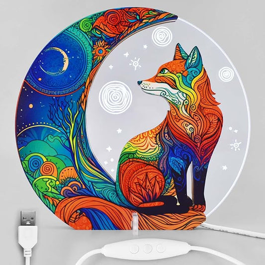 Cute Fox Decor Night Light USB Powered LED Night Lights for Kids Bedroom 7 Colors LED Lamp Wooden Night Lamp for Room Decor Aesthetic Gift - LeafyLoom