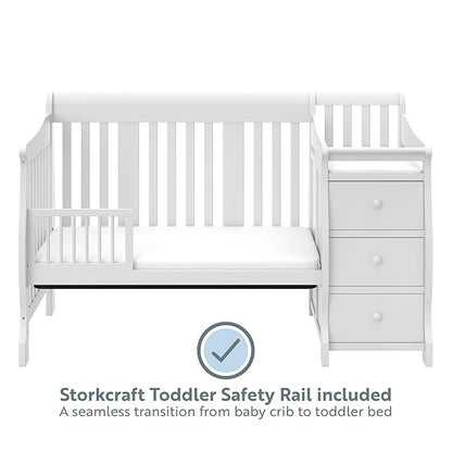 Storkcraft Portofino 5-in-1 Convertible Crib and Changer (White) – Changing-Table Combo with Drawer, Converts to Toddler Bed, Daybed Full-Size Storage Drawer - LeafyLoom