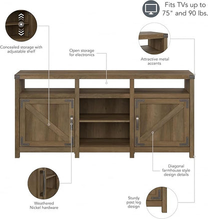 Bush Furniture Knoxville Farmhouse Stand for 75 Inch TV, Living Room Media Console with Storage, 65W, Reclaimed Pine - LeafyLoom