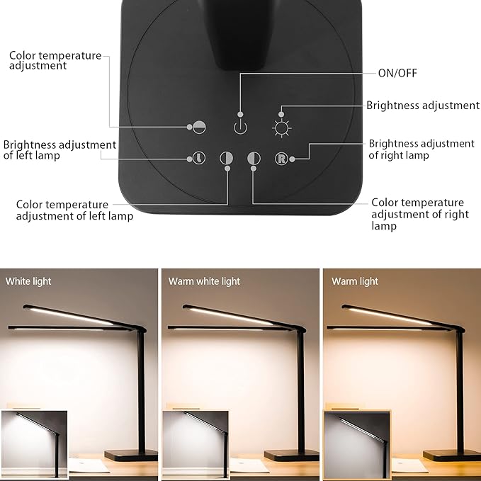 LED Double Head Desk Lamp,Double Swing-arm Table Lamps, Piano Lamp,Adjustable Brightness Color Temperature ，for Home/Reading/Offices/Bedrooms/Dormitories - LeafyLoom