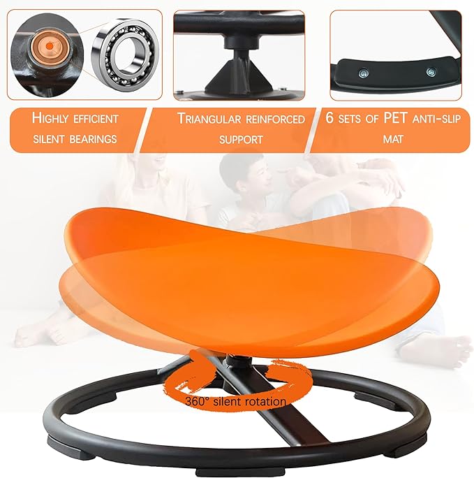 Autism Kids Swivel Chair,Sensory Spinning Chair for Kids,Toddler Spinner seat Carousel Spin Sensory Chair for Kids,Training Body Coordination,Metal Base Non Slip Safer (Orange) - LeafyLoom