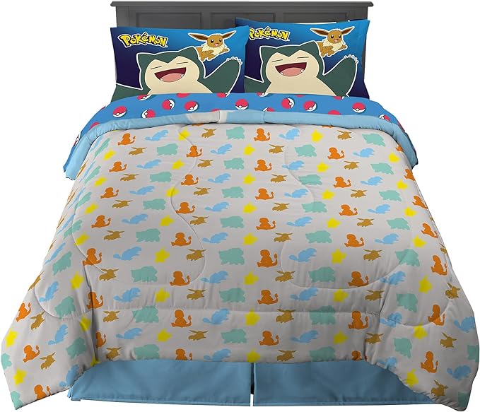 Franco Kids Bedding Super Soft Comforter and Sheet Set, 5 Piece Full Size, Pokemon - LeafyLoom