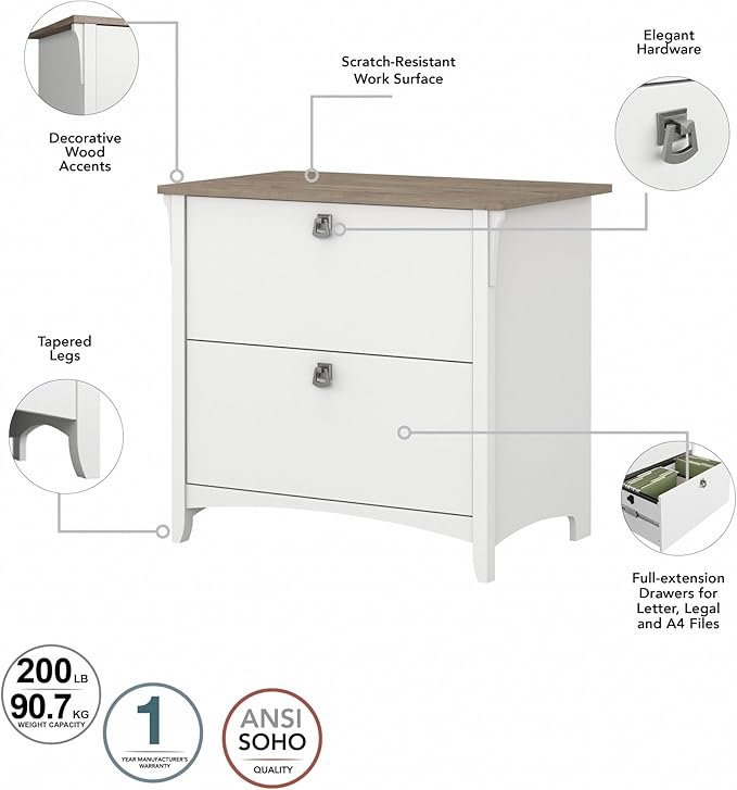 Bush Furniture Salinas 2 Drawer Lateral File Cabinet in Pure White and Shiplap Gray - LeafyLoom