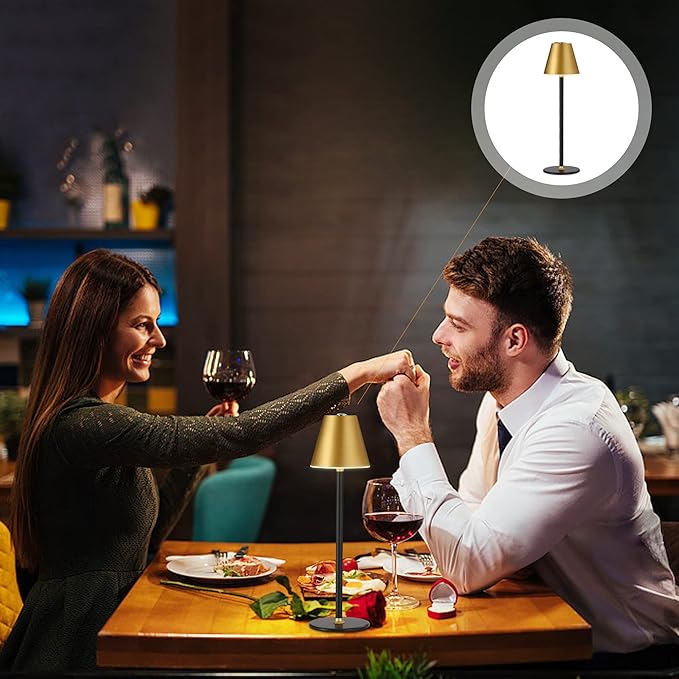 Modern LED CordlessTable Lamp,4000mAh Rechargeable Battery Desk lamp,3 Level Brightness Kitchen Light, Portable,Minimalist Design, for Couple Dinner/Coffee Table/Restaurant/Bedroom(Gold&Black 2pack) - LeafyLoom