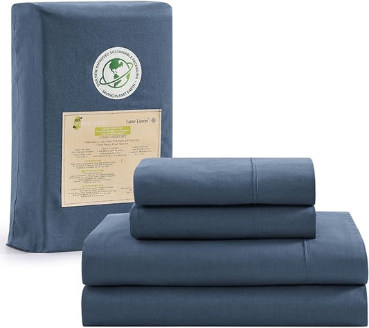 LANE LINEN 100% Organic Cotton Twin XL Sheets Set 3-Piece Pure Percale Extra Long Soft Bedding Breathable Fits Mattress Upto 15" Deep - Navy - LeafyLoom