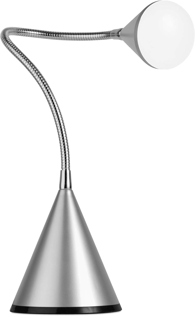 OttLite Cone LED Desk Lamp with Flexible Neck (Silver) - Lightweight & Adjustable Wide Angle Spread Desk Lamp with Energy-Efficient Natural Daylight LEDs for Home Office, Desk, & Dorms - LeafyLoom