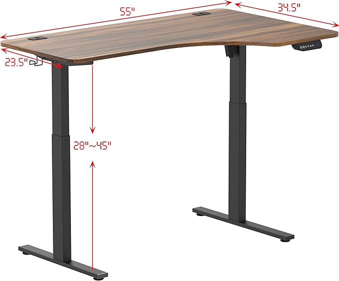 SHW 55-Inch L-Shaped Electric Height Adjustable L-Shaped Standing Desk with Right Facing Corner, Walnut - LeafyLoom