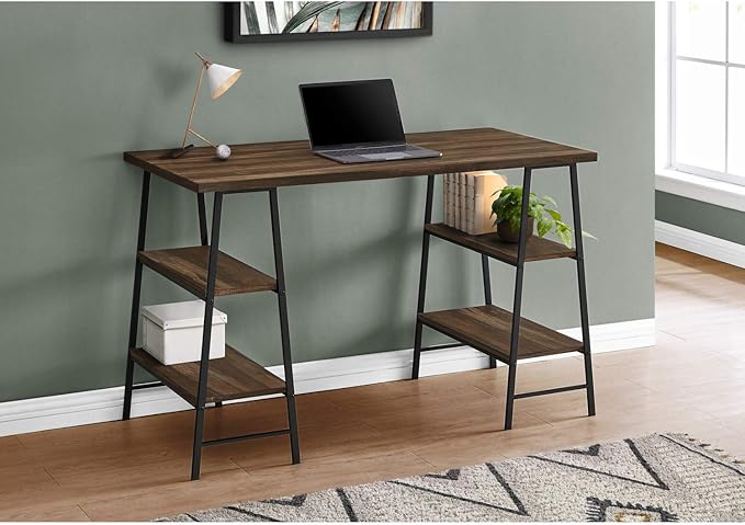 Monarch Specialties 7525 Computer Desk, Home Office, Laptop, Storage Shelves, 48" L, Work, Metal, Laminate, Black, Contemporary, Modern Desk-48, 47.25" L x 23.75" W x 30" H, Brown Reclaimed Wood-Look - LeafyLoom