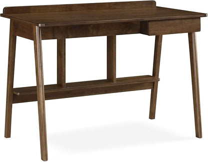 Finch Darren Home Office Drawer Mid Century Accent Desk, 43 Inch Wide Simple Modern Study Table, Walnut Brown - LeafyLoom