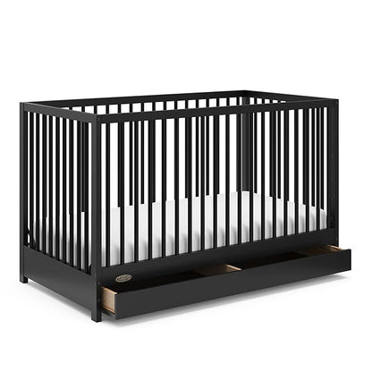 Graco Teddi 5-in-1 Convertible Crib with Drawer (Black) – GREENGUARD Gold Certified, Crib with Drawer Combo, Full-Size Nursery Storage Drawer, Converts to Toddler Bed, Daybed and Full-Size Bed - LeafyLoom