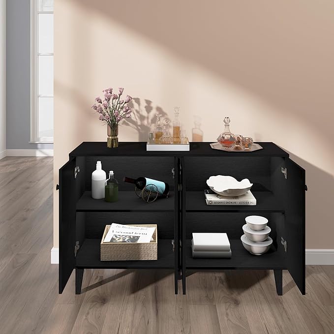 Buffet Cabinet with Storage,Kitchen Sideboard Buffet with 4 Doors Console Table,Modern Sideboard for Dinning Room,Living Room(Black) - LeafyLoom