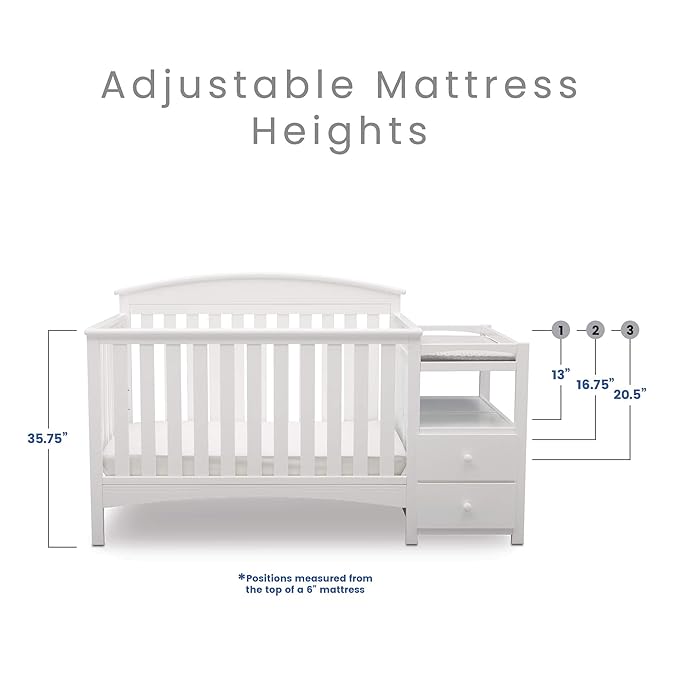 Delta Children Abby Convertible Crib 'N' Changer, Bianca + Serta Perfect Slumber Dual Sided Recycled Fiber Core Crib and Toddler Mattress (Bundle) - LeafyLoom