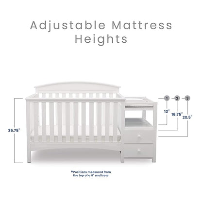 Delta Children Abby Convertible Crib 'N' Changer, Bianca + Serta Perfect Slumber Dual Sided Recycled Fiber Core Crib and Toddler Mattress (Bundle) - LeafyLoom