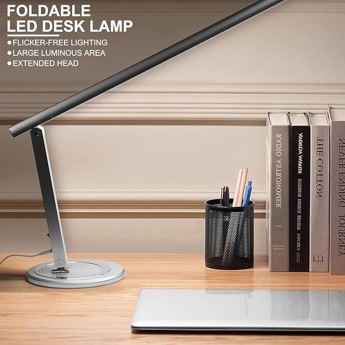 EVTSCAN 10W USB Foldable LED Desk Lamp, with 46 LEDs, 180 Degrees Adjustable Arm, Aluminium Alloy Body, Modern Eye Care LED Table Light for Home Office, for Reading, Studying, Working - LeafyLoom