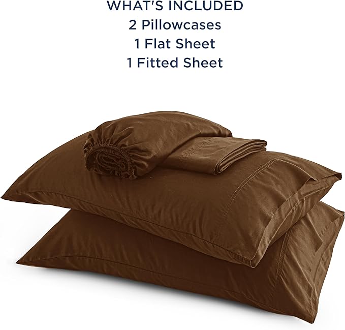 Bedsure Full Size Sheets, Cooling Sheets Full, Rayon Derived from Bamboo, Deep Pocket Up to 16", Breathable & Soft Bed Sheets, Hotel Luxury Silky Bedding Sheets & Pillowcases, Brown - LeafyLoom