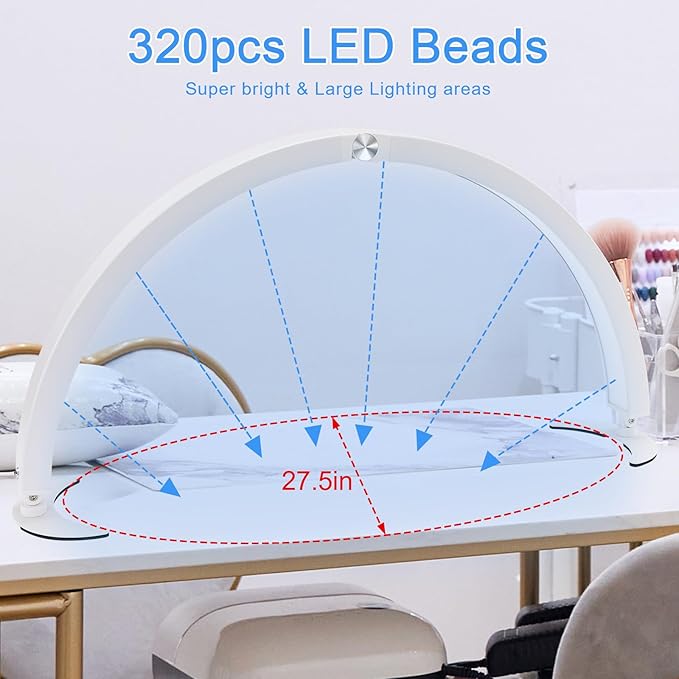 Half Moon Light for Desk, 28.7" Foldable Arch LED Nail Tech Lamp with 7 Color Modes, 10-Level Brightness for Professional Manicure Salon, Tattoo, Eyelash Extensions, Reading- White - LeafyLoom