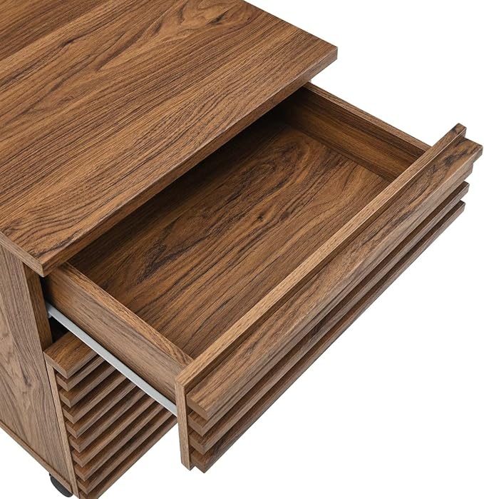 Modway Render Mid-Century Modern Office, File Cabinet, Walnut - LeafyLoom