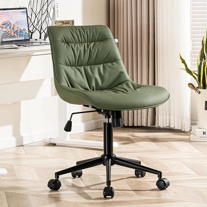 Kidol & Shellder Armless Office Chair Desk Chair Comfy Makeup Vanity Chair with Back Ergonomic Swivel Chair Home Office Desk Chairs with Wheels Computer Chair Bedroom Accent Chair(Olive Green) - LeafyLoom