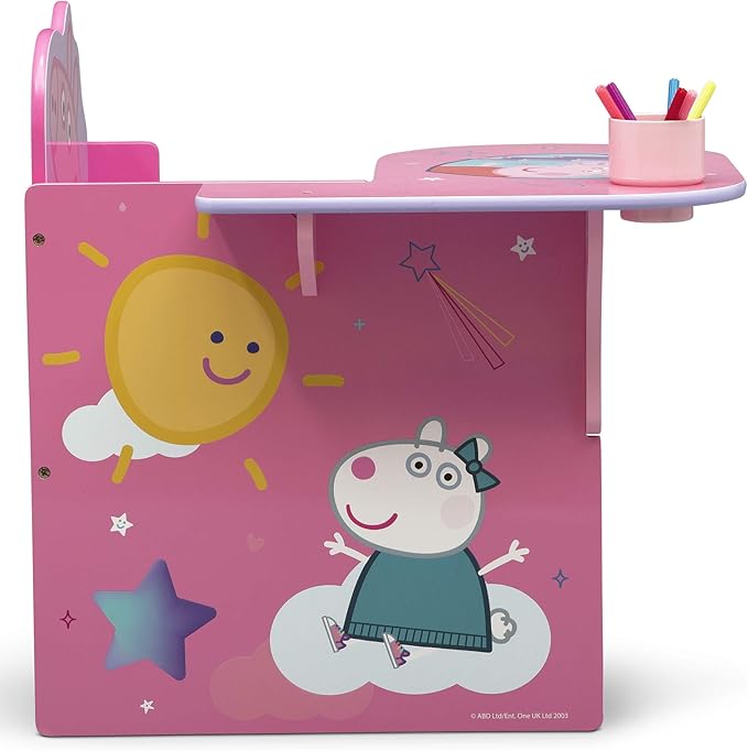 Delta Children Chair Desk with Storage Bin - Ideal for Arts & Crafts, Snack Time, Homeschooling, Homework & More, Peppa Pig - LeafyLoom