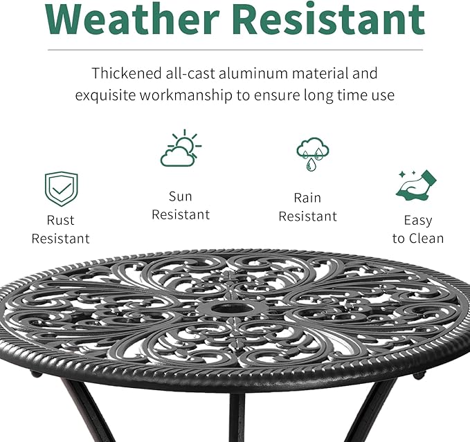 Bistro Table and Chairs Set of 2 with Umbrella Hole,Cast Aluminum Patio Bistro Sets 3 Piece,Outdoor Bistro Table Set,Patio Furniture Set for Front Porch Set,Garden(Butterfly Black) - LeafyLoom