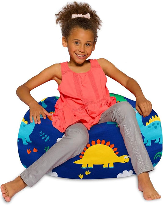 Posh Creations Bean Bag Chair for Kids, Teens, and Adults Includes Removable and Machine Washable Cover, Canvas Dinos on Blue, 27in - Medium - LeafyLoom