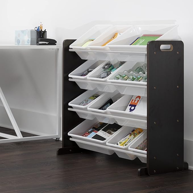 Humble Crew Modern Toy Organizer with 12 Bins, Espresso/White - LeafyLoom