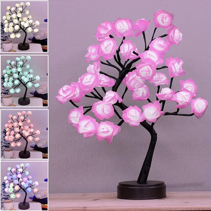 18 Colors Rose Tree Lamp, Color Changing Multicolor Rose Table Lamp with Remote, Pink Flower Lamp Girls Gift for Mother’s Day, Lighted Tabletop Tree for Christmas Valentine’s Day Wedding Decor - LeafyLoom