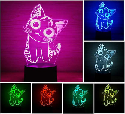 3D Optical Illusion LED Night Light, Boy Girl Kids Baby Sleep Desk Lamp Touch Control 7 Color Change USB Powered for Home Decorations or Holiday Gifts (Cat) - LeafyLoom