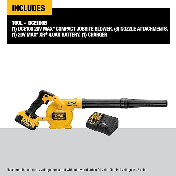 DEWALT 20V MAX* Blower for Jobsite Kit, Compact (DCE100M1) - LeafyLoom