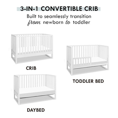 Davinci Hunter 3-in-1 Convertible Crib, White, Easy Assemble, Greenguard Gold Certified - LeafyLoom