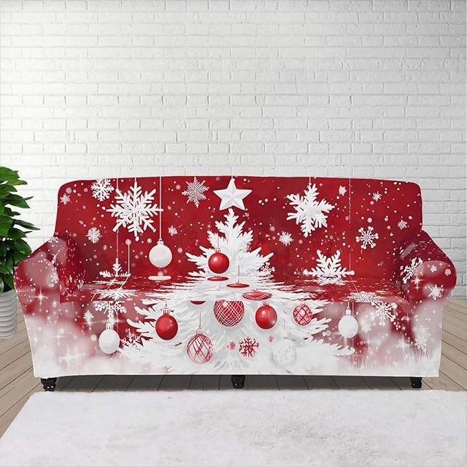 FKELYI Christmas Tree Sofa Furniture Protector Easy Going Stretch Sofa Slipcover Non-Slip Sofa Couch Cover Washable Sofa Slipcovers XL FKELYI