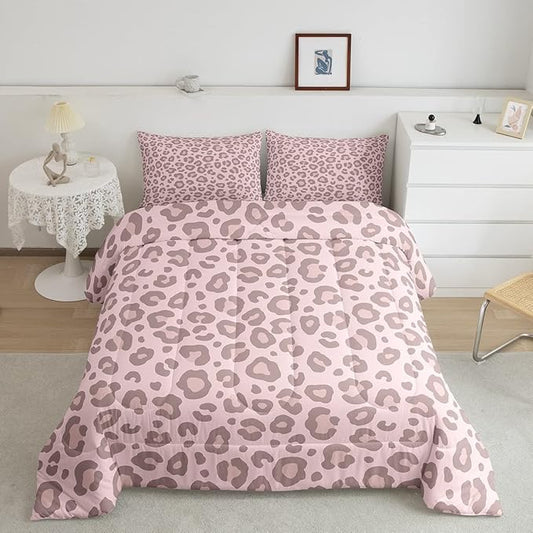 Pink Leopard Skin Comforter Leopard Print Comforter Set for Kids Boys Girls Africa Cheetah Printed Children Bedding Set Ultra Soft Decor Safari Animal Fur Pattern Duvet Set Full Size Quilt Set - LeafyLoom