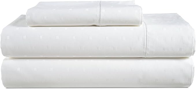 LANE LINEN 100% Egyptian Cotton Bed Sheets - 1000 Thread Count 3PC Twin Sheets Set, Long Staple Cotton Bedding Sheets, Sateen Weave, Luxury Hotel Sheets, Fits Upto 16" Mattress, Swiss Dot - White - LeafyLoom