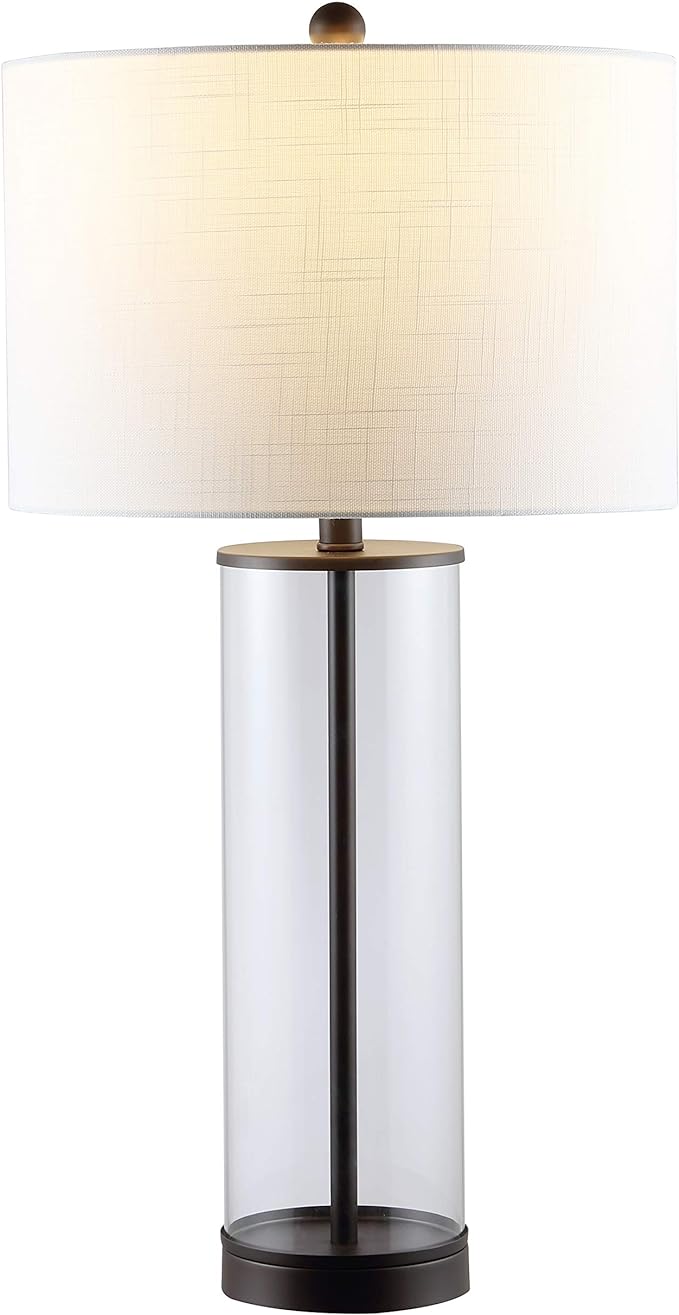 JONATHAN Y JYL2005B Collins 29" Glass LED Table Lamp Modern Contemporary Bedside Desk Nightstand for Bedroom Living Room Office College Bookcase LED Bulb Included, Oil Rubbed Bronze/Clear - LeafyLoom