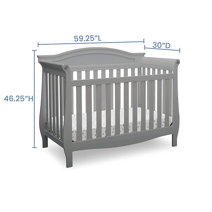 Delta Children Lancaster 4-in-1 Convertible Baby Crib, Grey + Serta Perfect Slumber Dual Sided Recycled Fiber Core Crib and Toddler Mattress (Bundle) - LeafyLoom