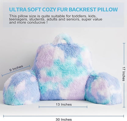 Cozy Fur Backrest Pillow with Arms, 30x17x17 Inch, Premium Filling, Great Back Support Reading Pillow for Kids, Teens & Students, Well Made Bed Pillows for Sitting Up in Bed, Nice Gift - LeafyLoom