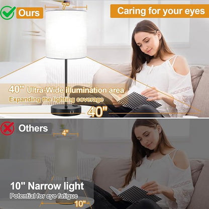 Lynnoland 𝟮𝟬𝟮𝟯 𝗡𝗘𝗪 Set of 2 Touch Control Table Lamps with 2 USB & AC Outlet, 3-Way Dimmable Bedside Nightstand Lamps for Bedroom Living Room Nursery, 800 Lumens 5000K Daylight Bulbs Included - LeafyLoom