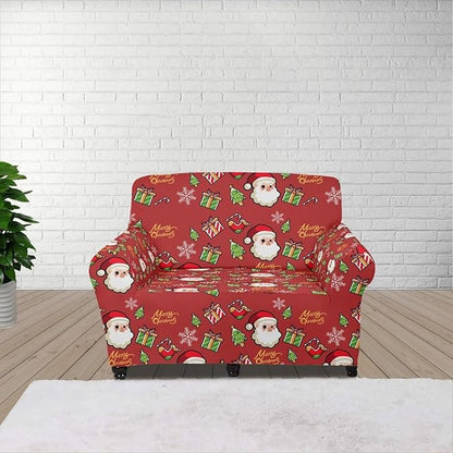 FKELYI Christmas Decor Red Sofa Slipcover for Living Room Santa Claus Sofa Couch Cover with Elastic Bottom Non-Slip Furniture Protector S FKELYI